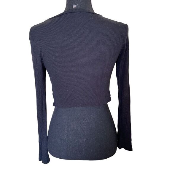 Fashion Nova Black Ribbed Crew Neck Ruched top with Drawstrings Long Sleeve High - Picture 6 of 6